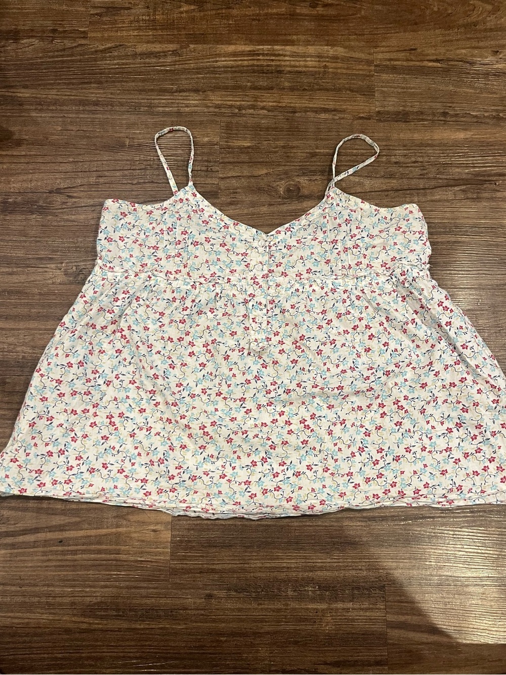 Vintage Women’s Floral Print Spaghetti Strap baby doll Top - White/Pink size XL
